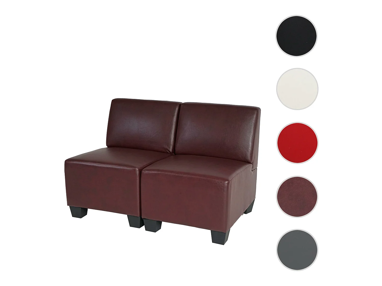 2-zits Moncalieri,  roodbruin, zonder armleuningen