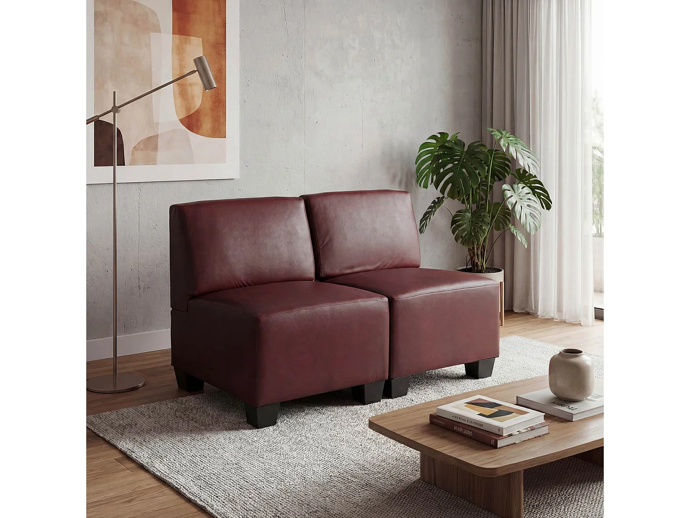 Canapé 2 places Moncalieri,  rouge-marron, sans accoudoirs