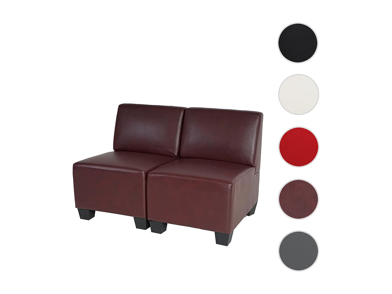 Canapé 2 places Moncalieri,  rouge-marron, sans accoudoirs