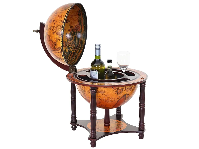 Mini bar portabottiglie mappamondo decorativo elegante MCW-D85 legno eucalipto