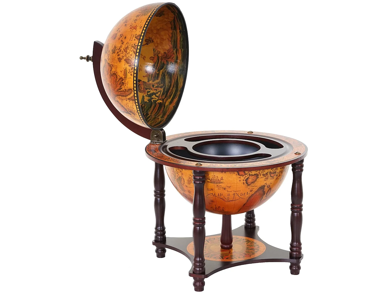 Mini bar portabottiglie mappamondo decorativo elegante MCW-D85 legno eucalipto