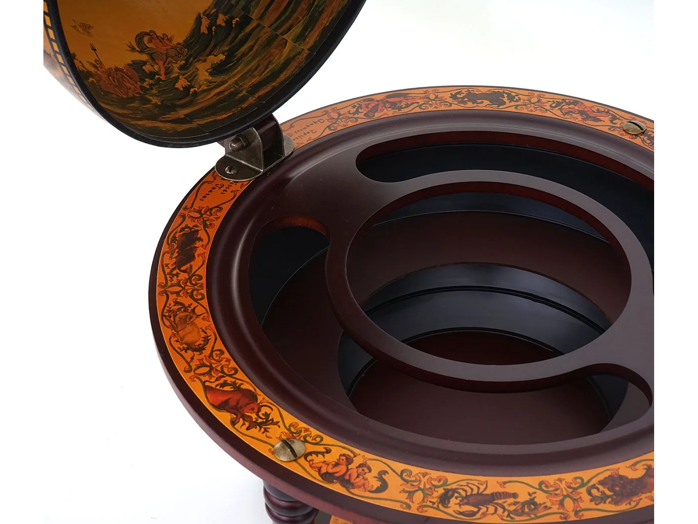 Mini bar portabottiglie mappamondo decorativo elegante MCW-D85 legno eucalipto