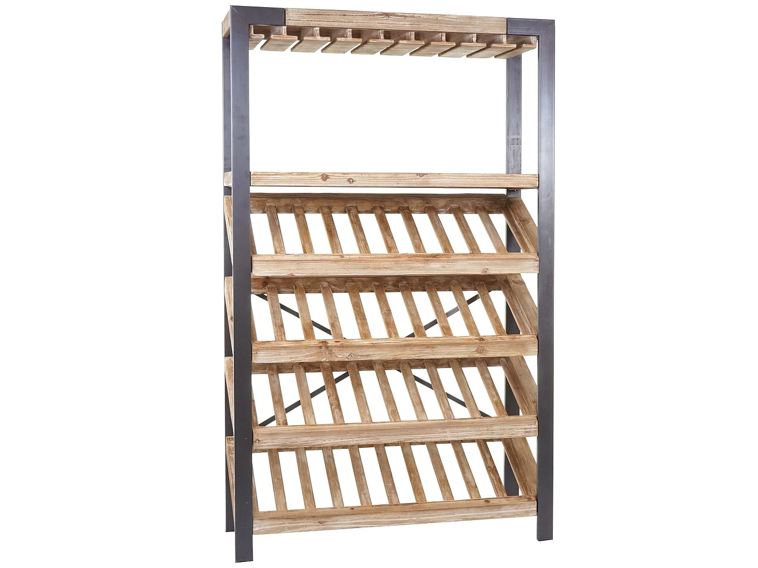 Portabottiglie cantinetta elegante moderno con portabicchieri MCW-D60 ferro legno 39x114x189cm