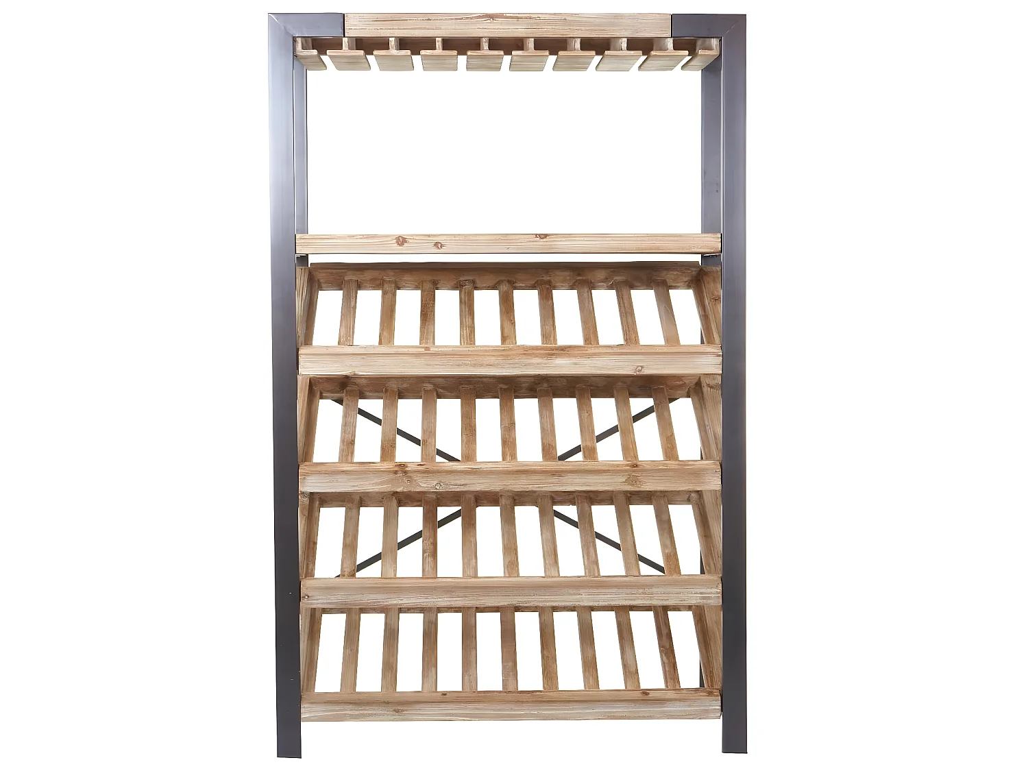 Portabottiglie cantinetta elegante moderno con portabicchieri MCW-D60 ferro legno 39x114x189cm