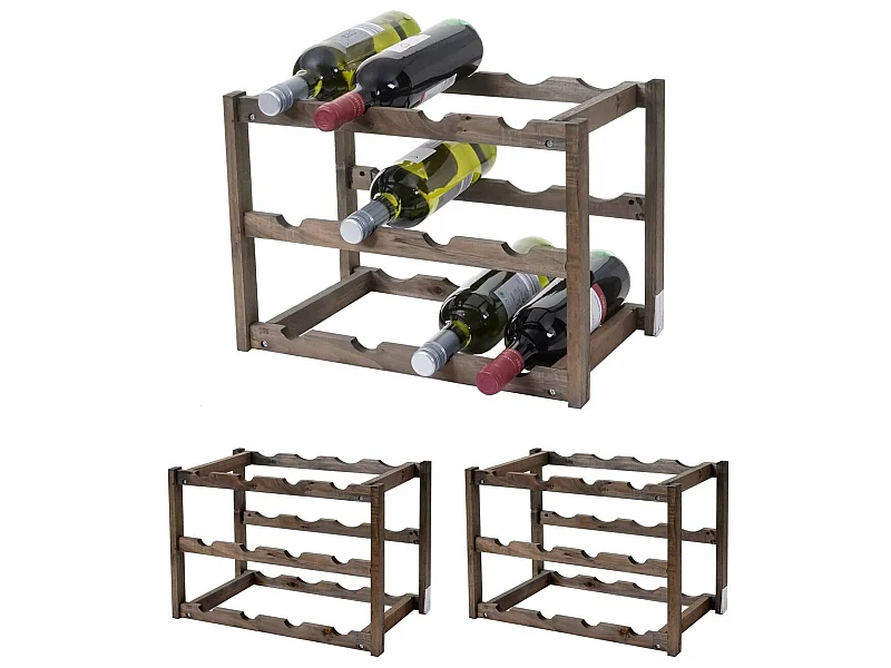 Portabottiglie MCW-B58 legno impilabile 3 ripiani 30x42x26cm ~ 3 pezzi