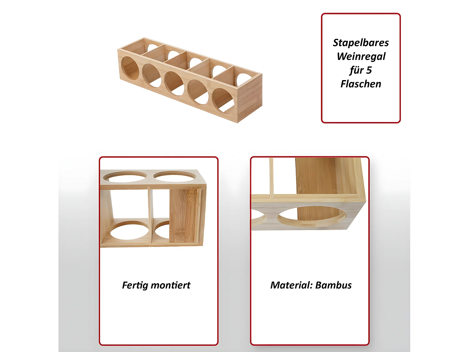 Casier à vin MCW-B89 Bambou,  4 pièces