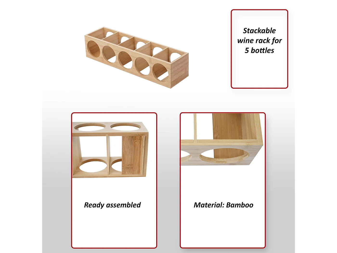 Casier à vin MCW-B89 Bambou,  4 pièces