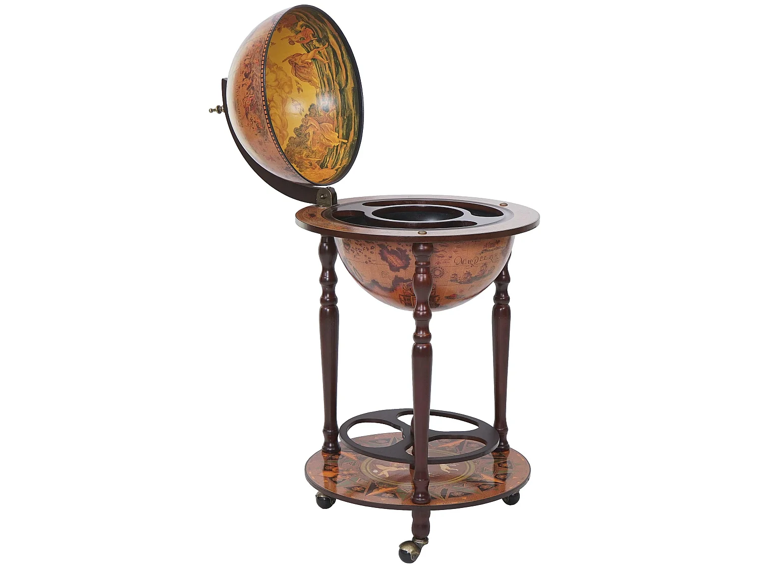 Mini bar portabottiglie carrello con ruote mappamondo decorativo MCW-T874 elegante