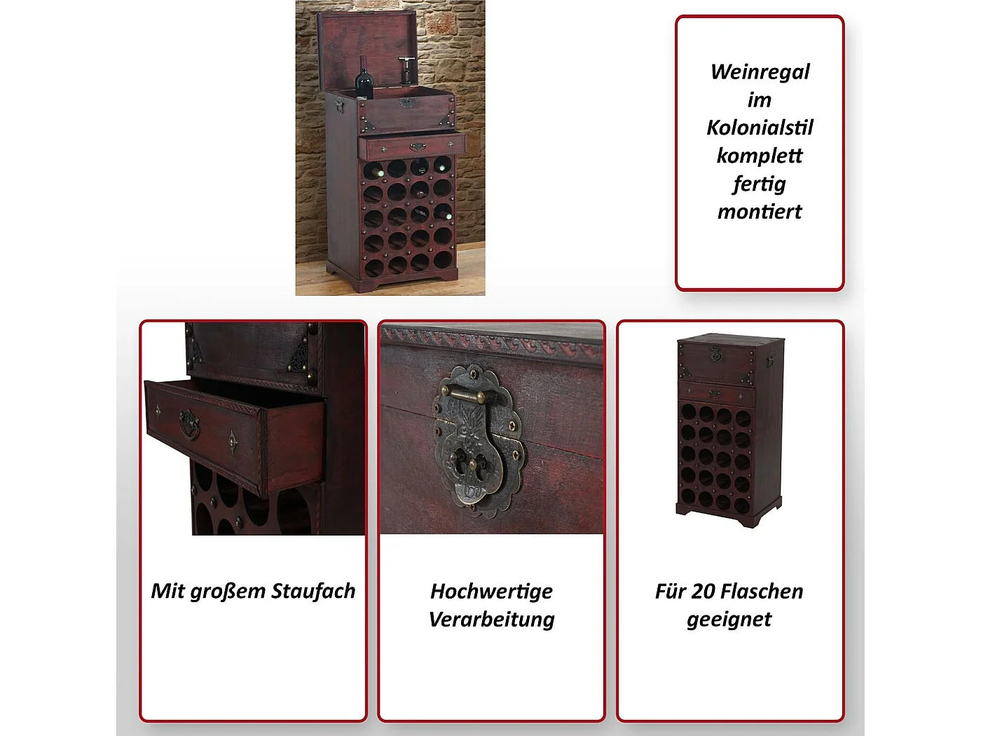 Weinregal Rhone 20 Flaschen Schublade, Braun