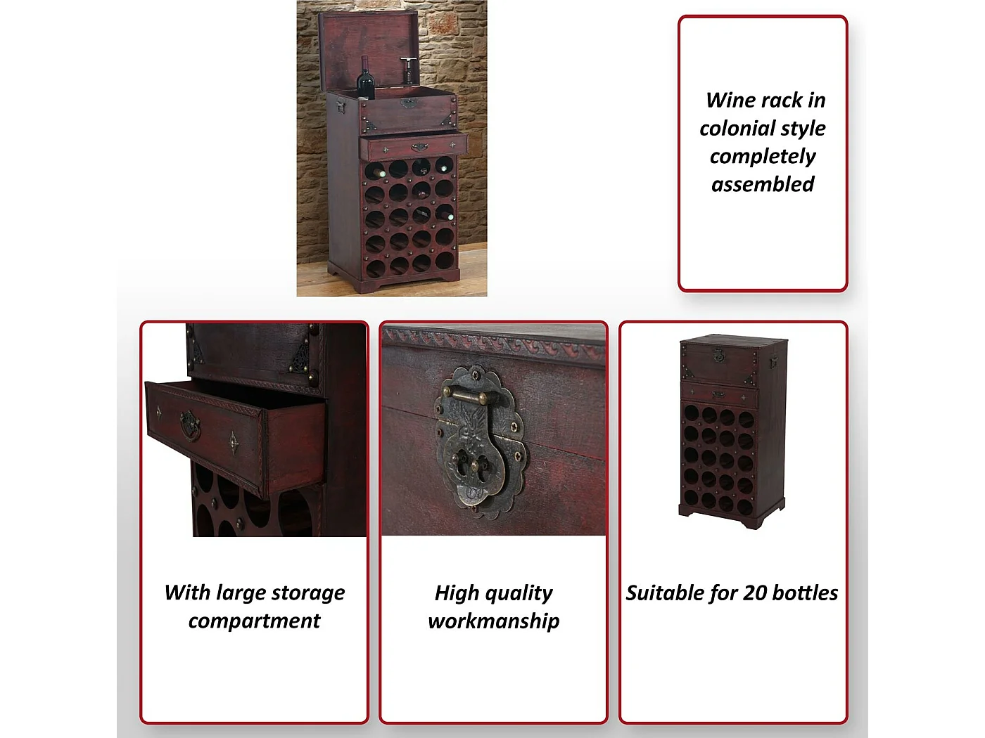 Weinregal Rhone 20 Flaschen Schublade, Braun