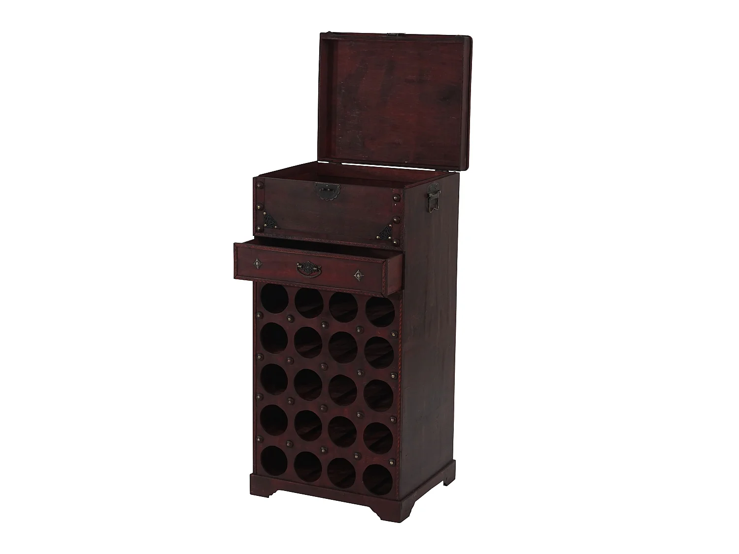 Wijnrek Rhone 20 flessen lade, Calvados wijnrek Houten rek, koloniale stijl, voor 20 flessen, met lade