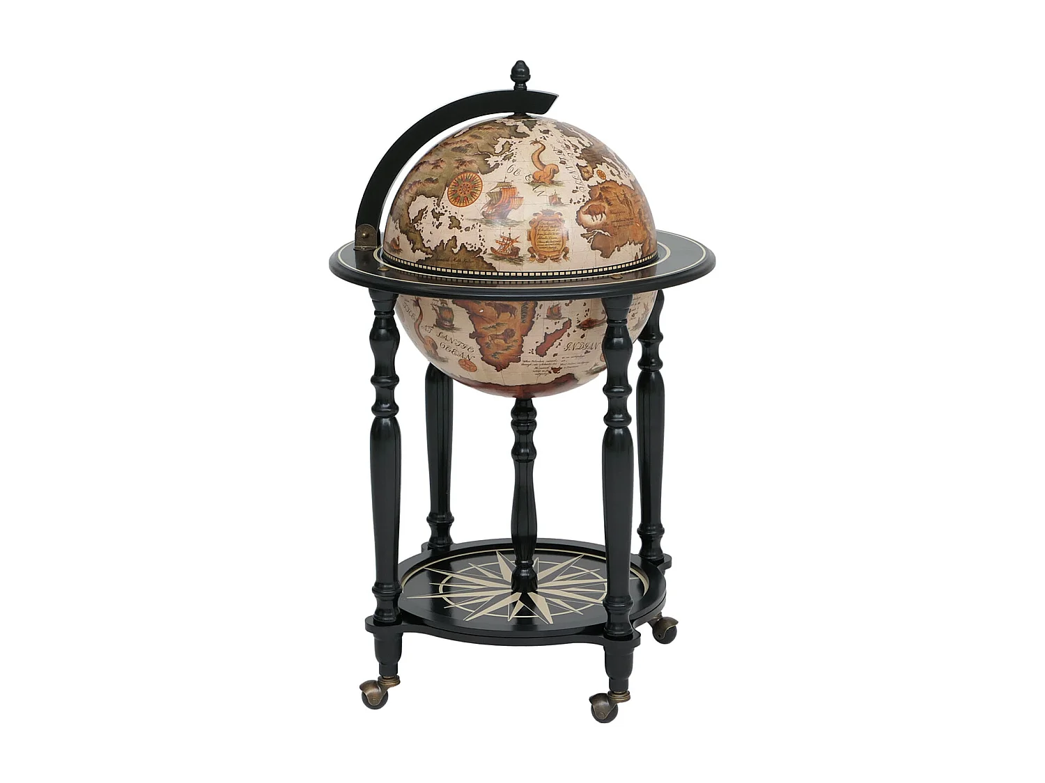 Mini bar portabottiglie mappamondo elegante decorativo MCW-A78 legno di eucalipto