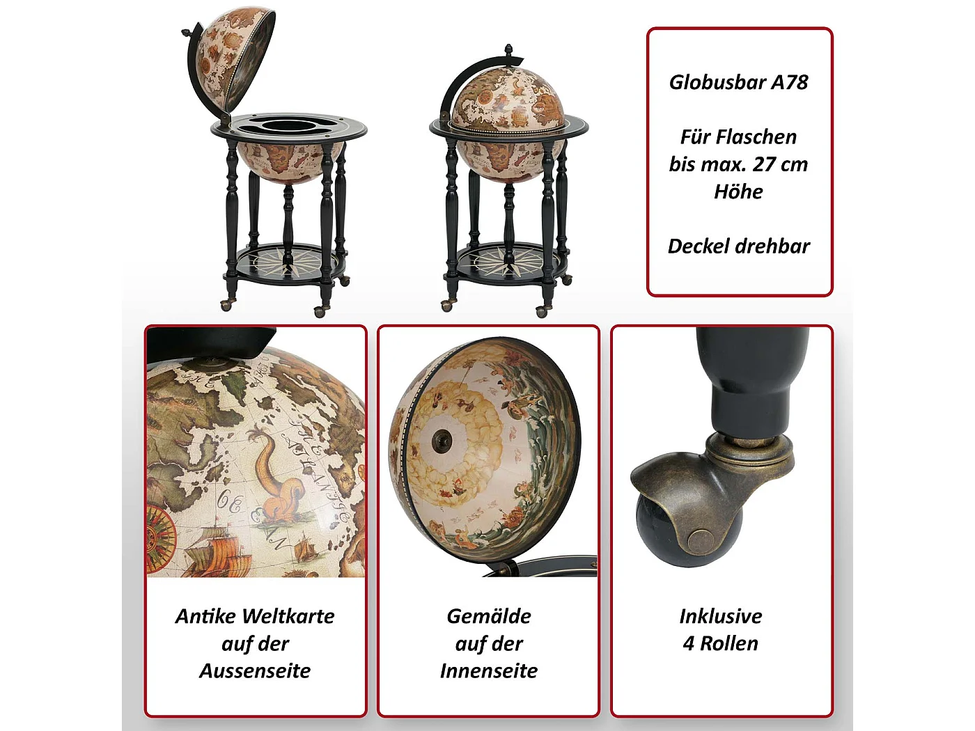 Bar de salon Globe MCW-A78 roulant