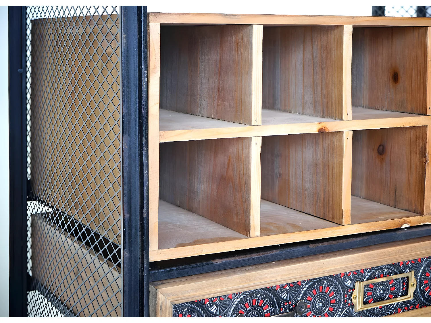 Portabottiglie con cassetti e portabicchieri MCW-C91 legno metallo