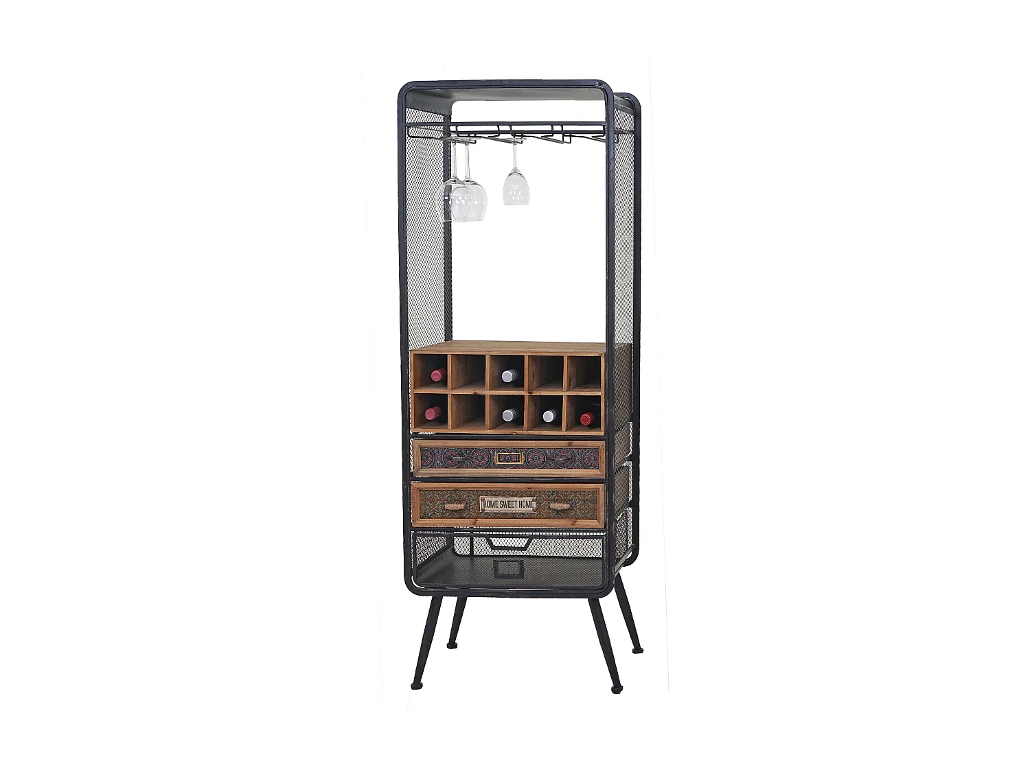 Weinregal MCW-C91, Flaschenregal Barschrank Weinständer für 10 Flaschen, Tanne Holz Vintage 157x57x38cm