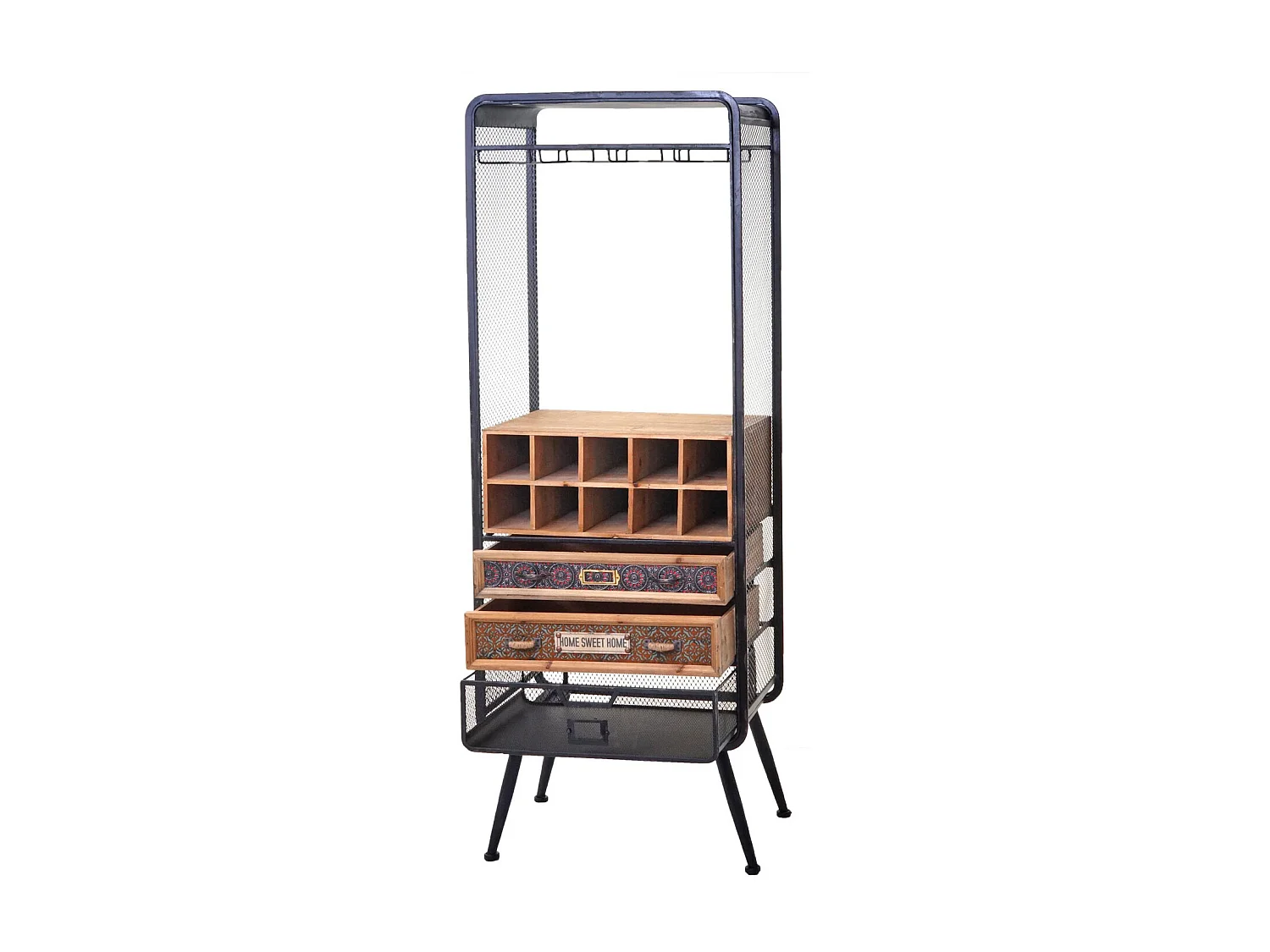 Weinregal MCW-C91, Flaschenregal Barschrank Weinständer für 10 Flaschen, Tanne Holz Vintage 157x57x38cm