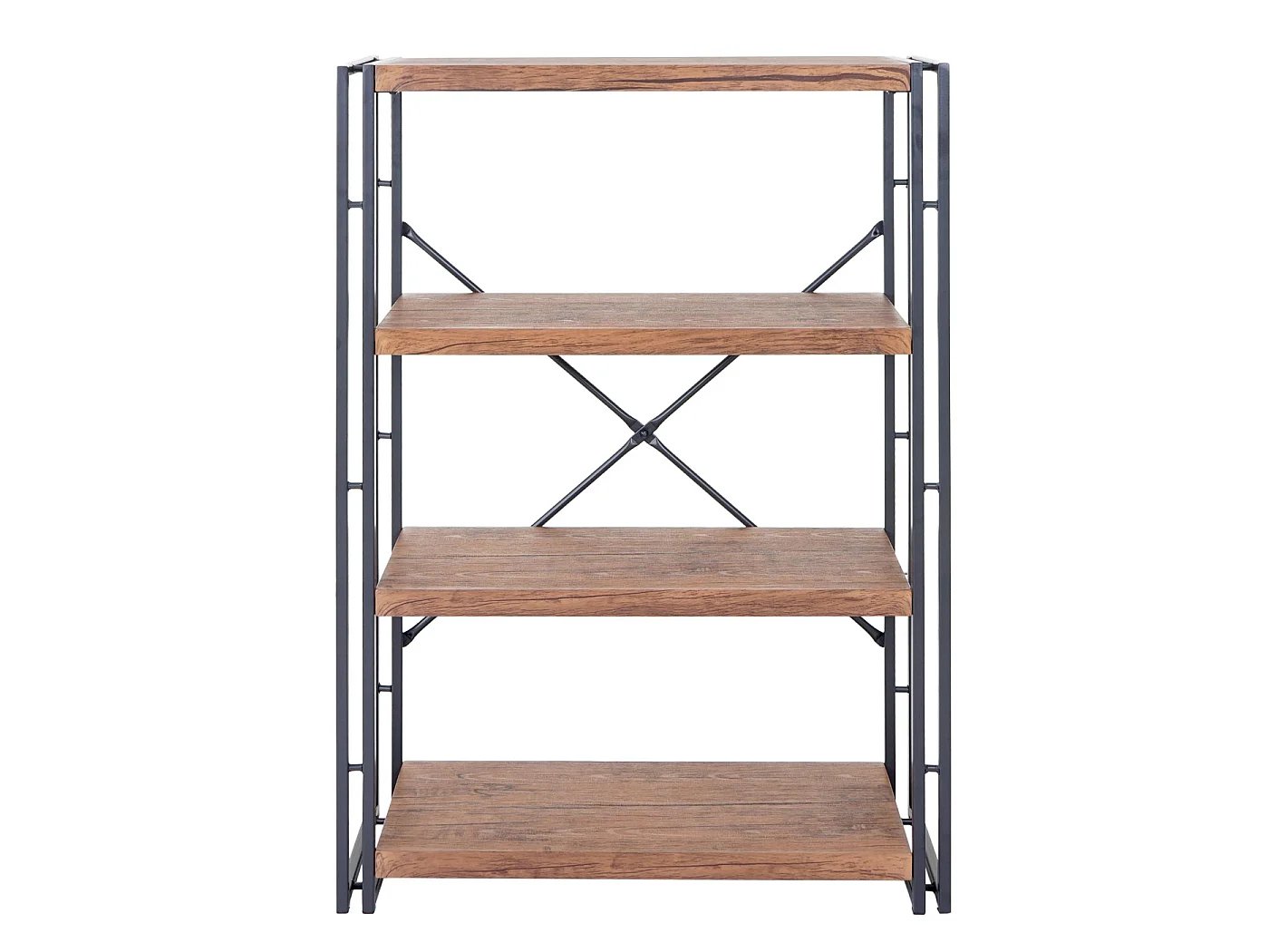 Libreria scaffale 3D MDF MCW-A27 4 ripiani 80x121cm legno metallo color rovere scuro