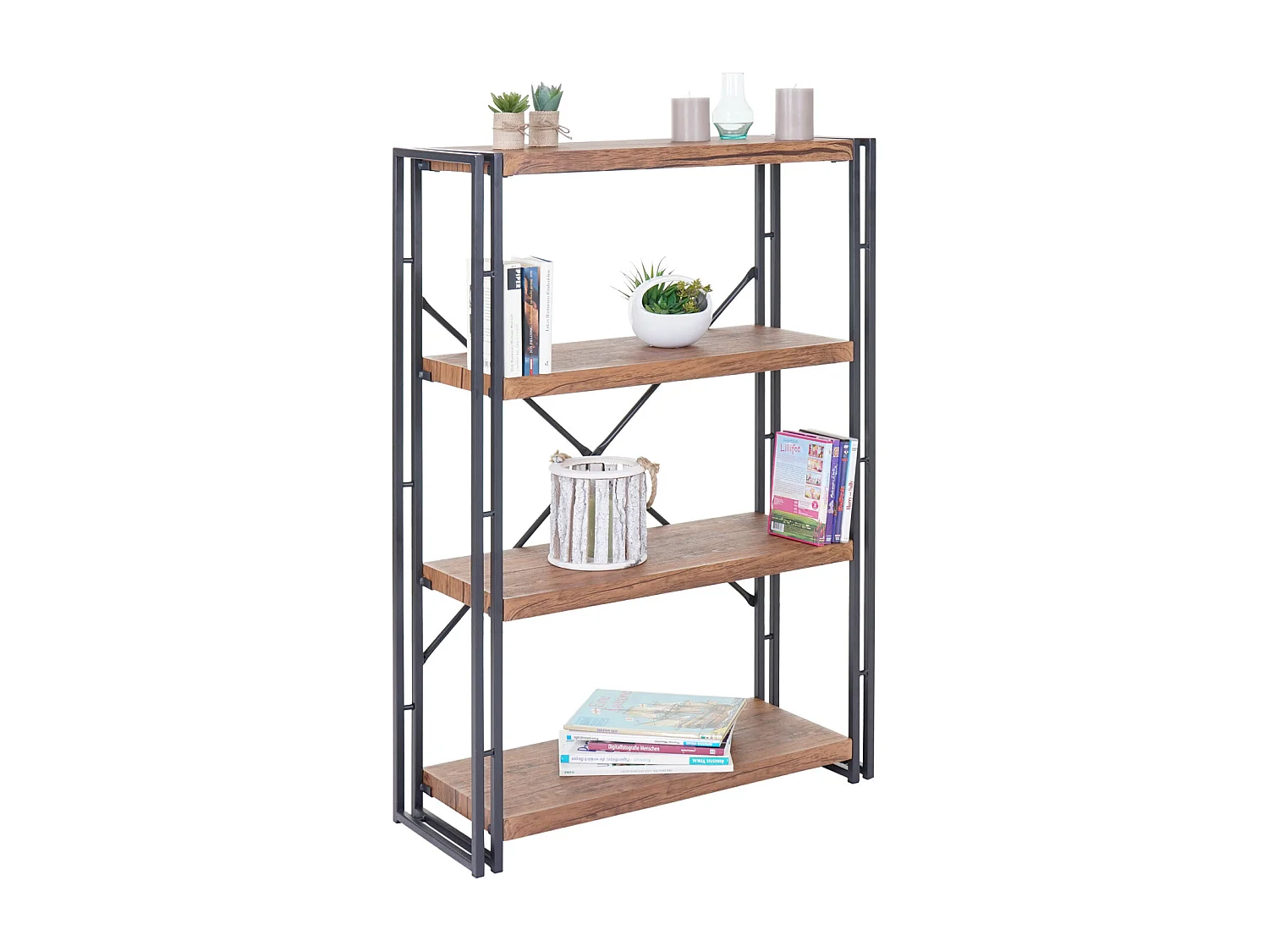 Bücherregal MCW-A27, Standregal Wohnregal, 121x80cm 3D-Struktur 4 Ebenen, Wildeiche-Optik