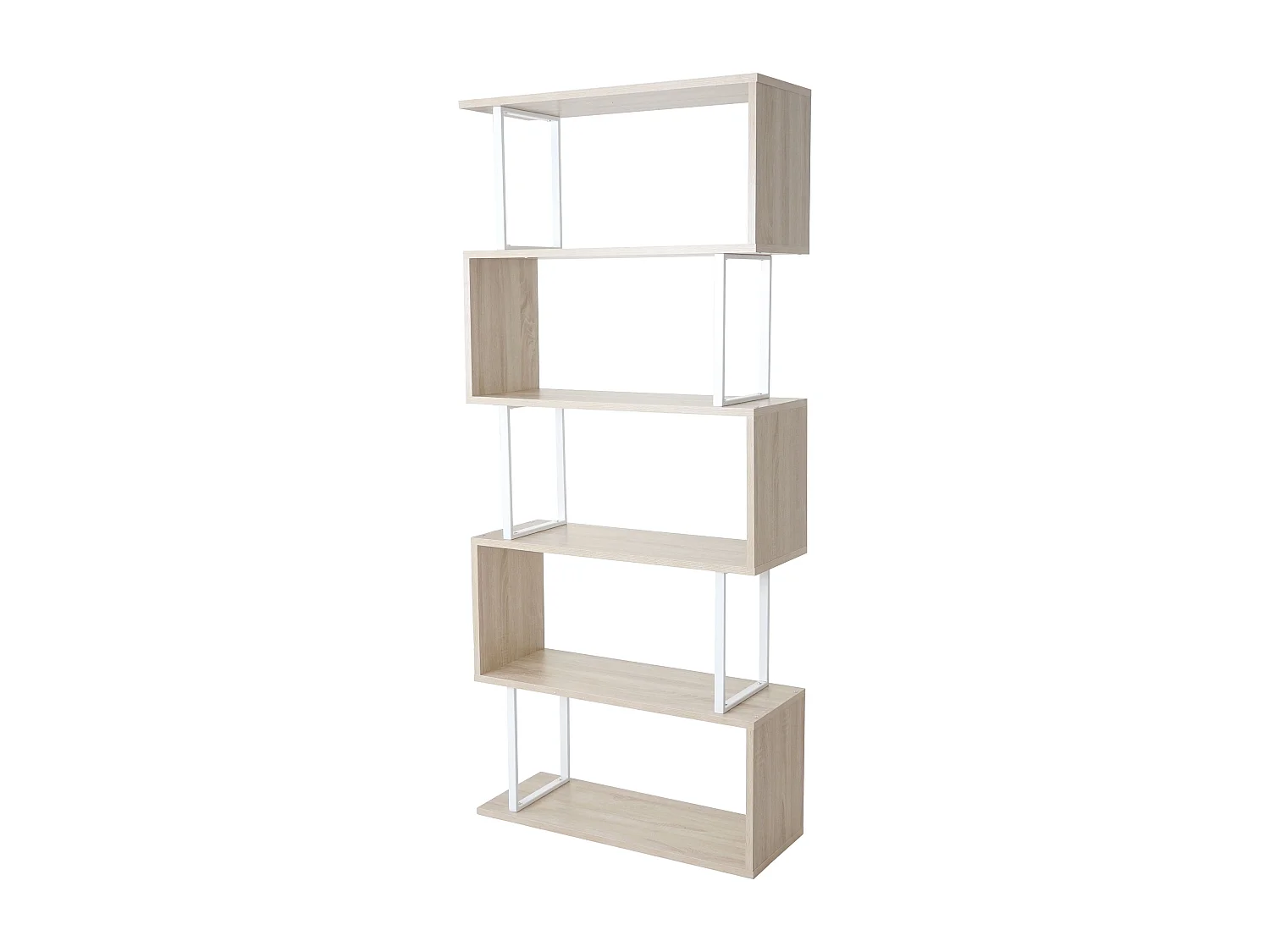 Boekenkast MCW-A27,  eiken look, wit metaal