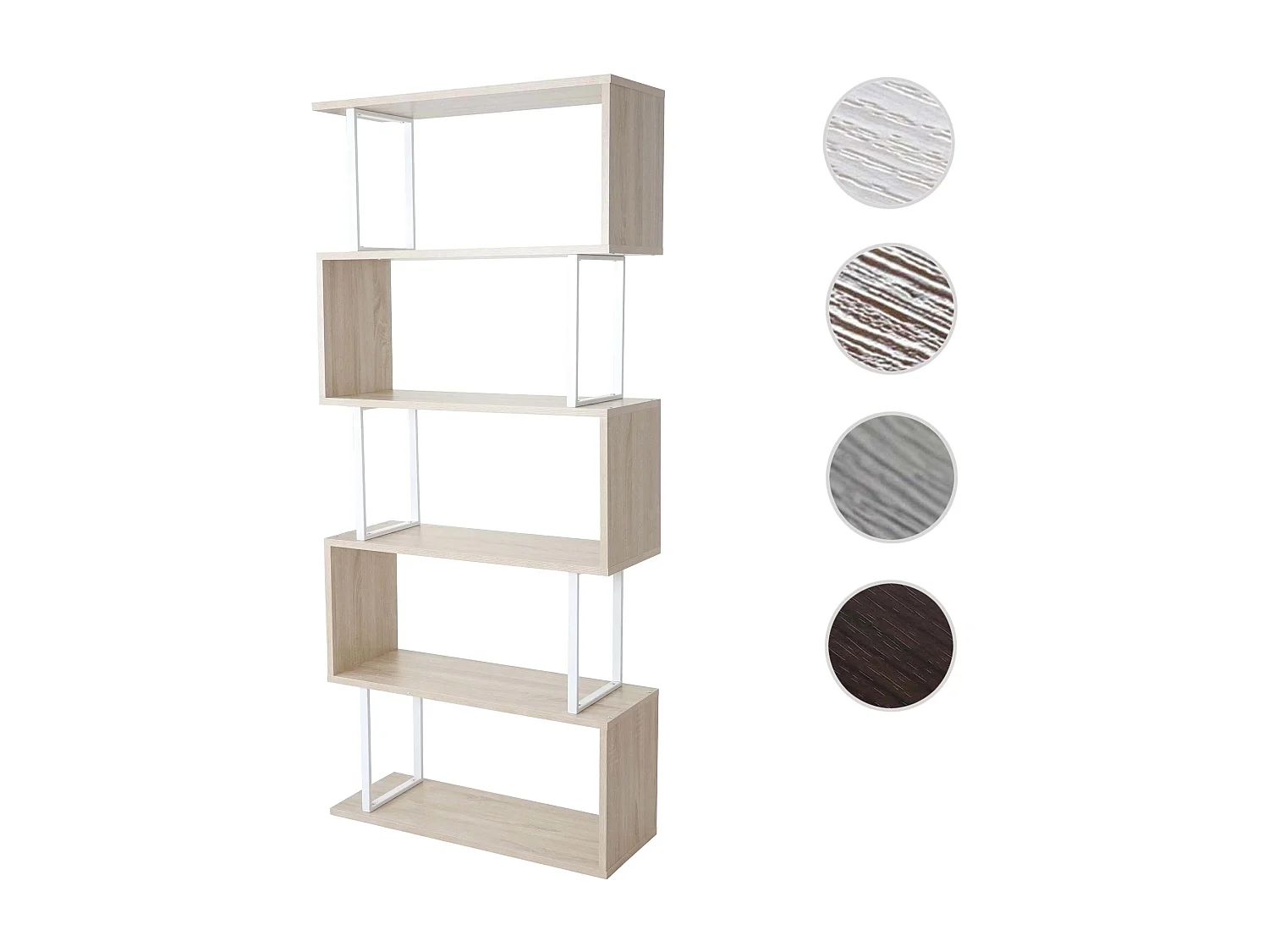 Boekenkast MCW-A27,  eiken look, wit metaal