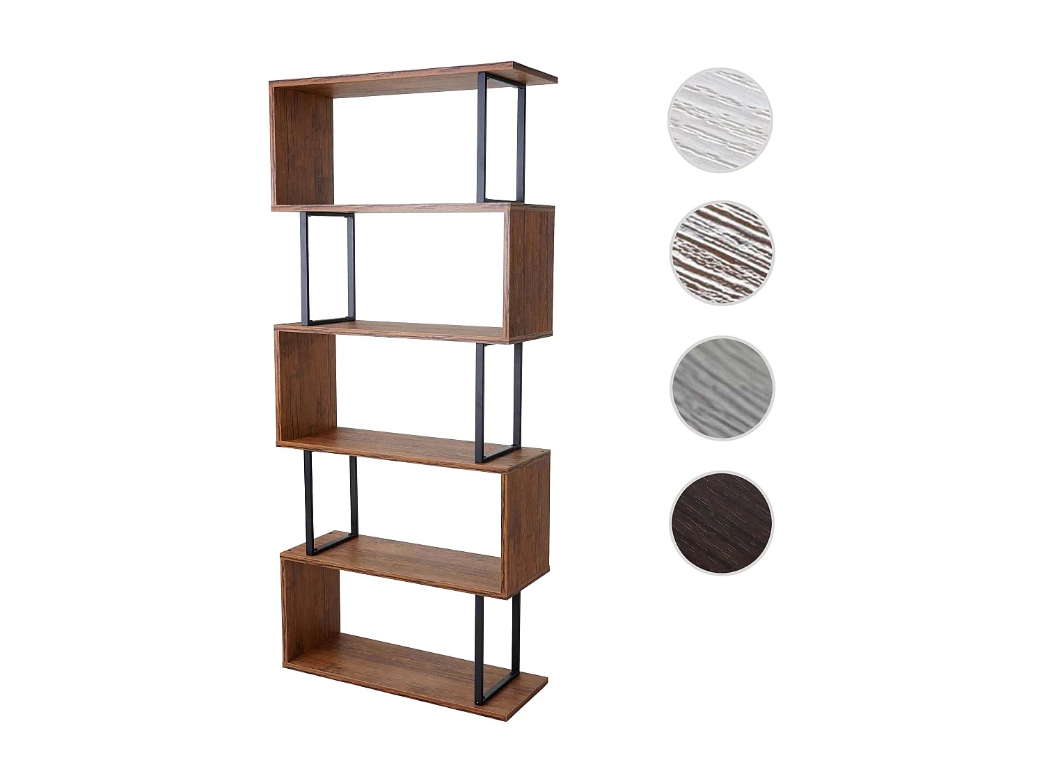 Libreria scaffale 3D MDF MCW-A27 5 ripiani 30x80x183cm legno metallo color rovere scuro