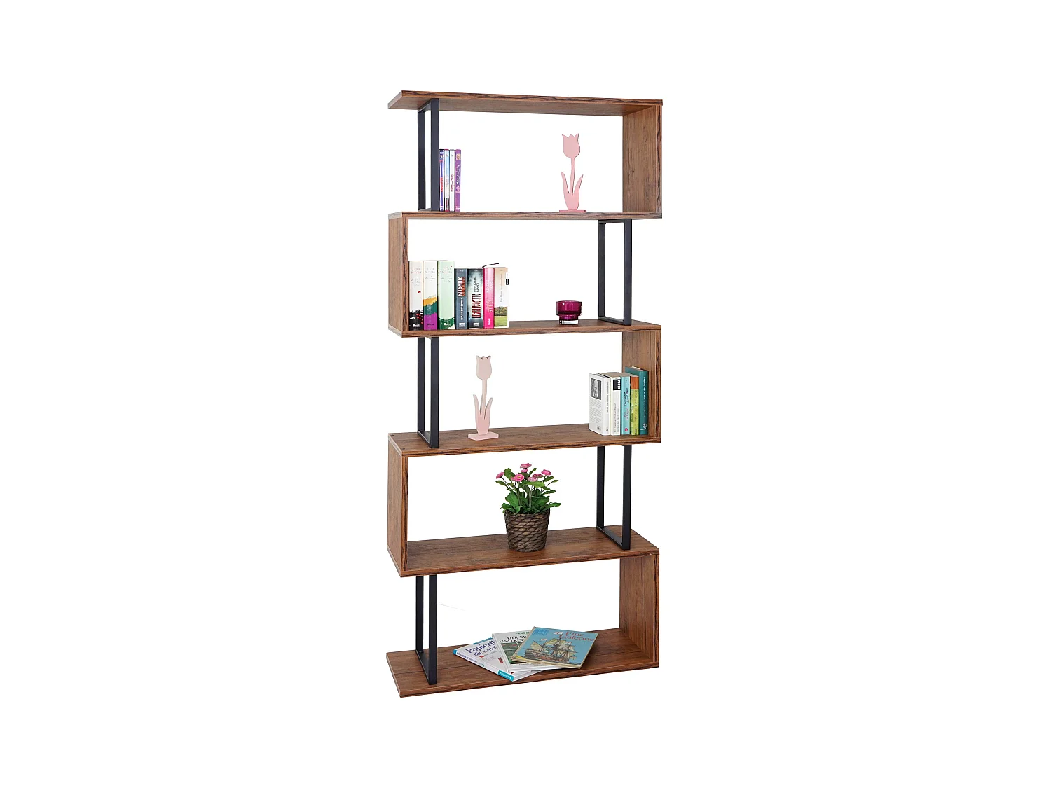 Bücherregal MCW-A27, Wildeiche-Optik, Metall schwarz