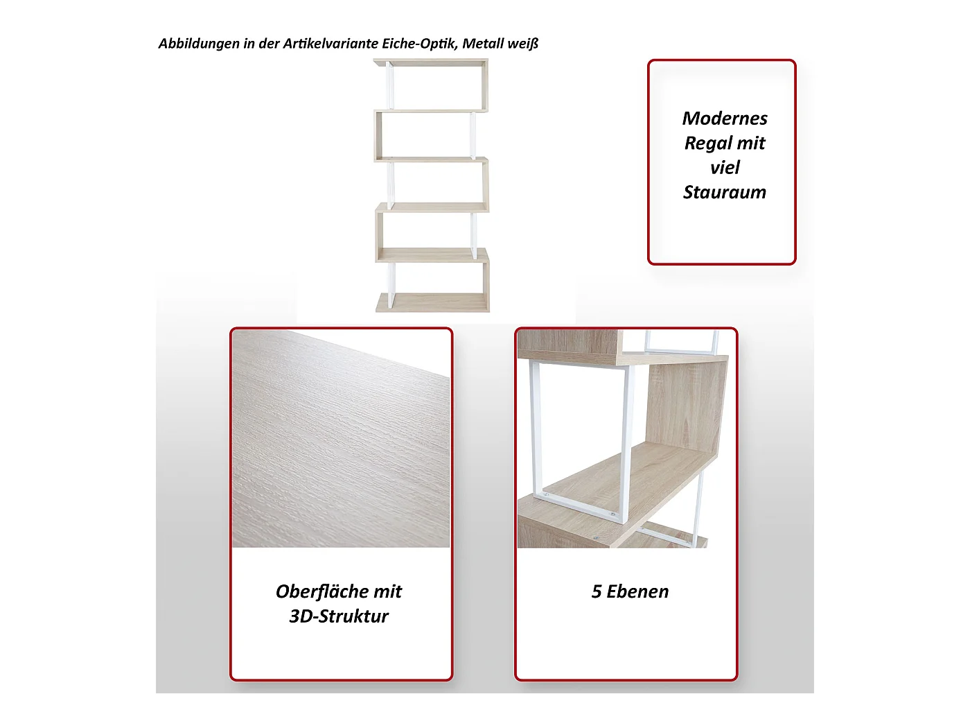 Bücherregal MCW-A27, Wildeiche-Optik, Metall schwarz