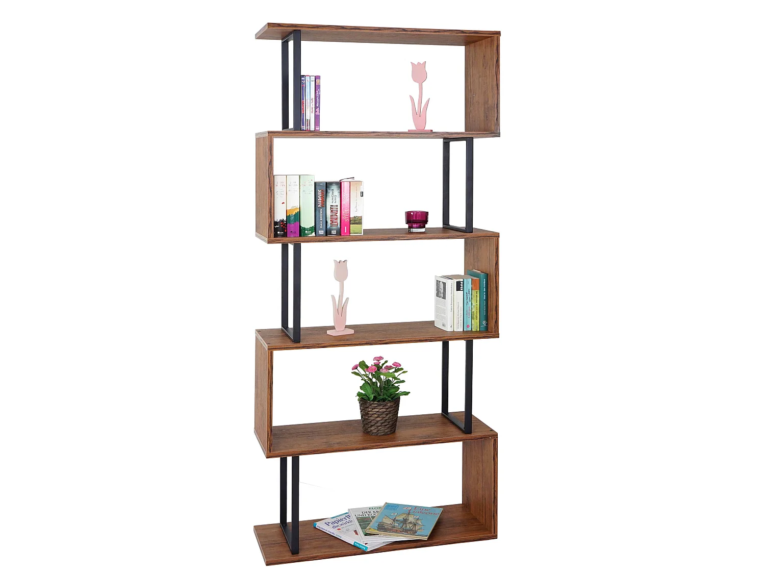 Bücherregal MCW-A27, Wildeiche-Optik, Metall schwarz