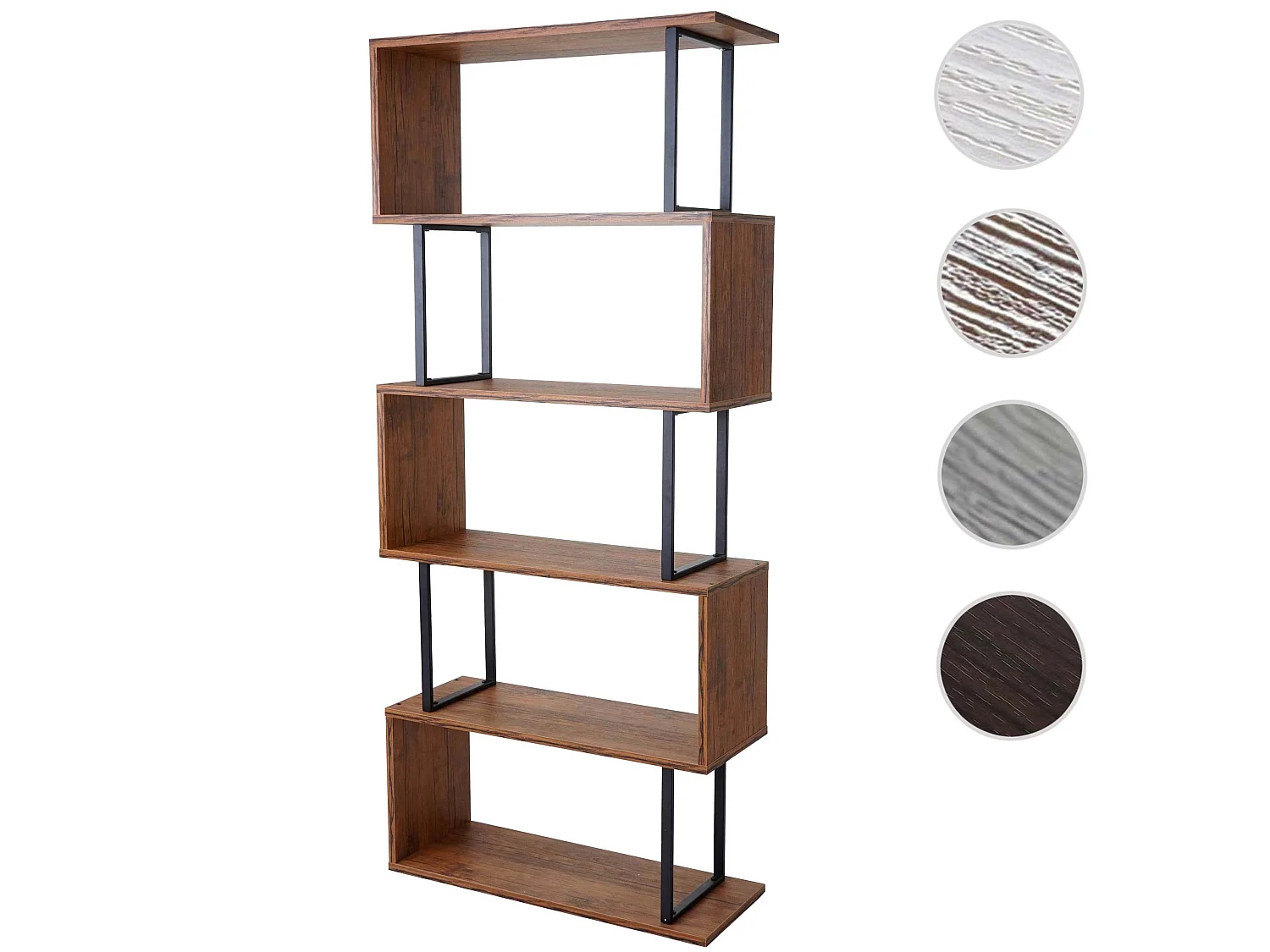 Bücherregal MCW-A27, Wildeiche-Optik, Metall schwarz