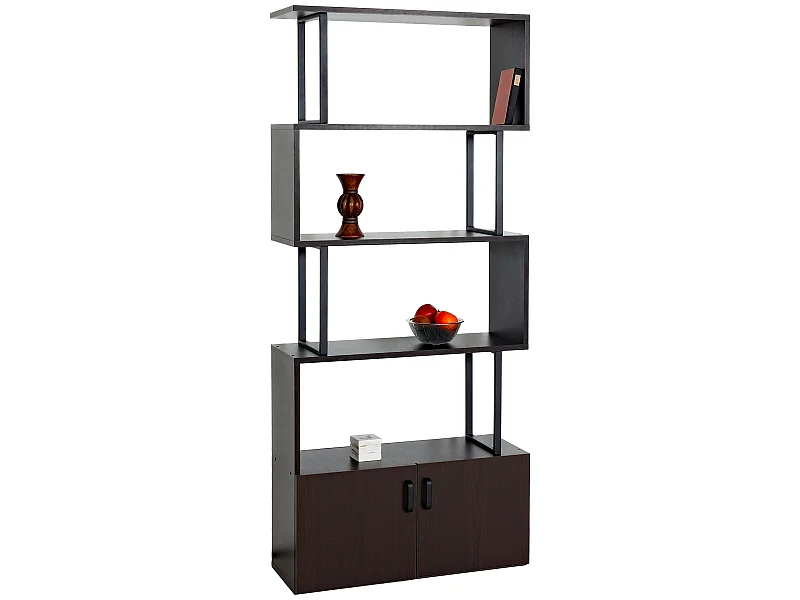 Libreria scaffale 3D MDF MCW-A27 4 ripiani scomparto portaoggetti 31x80x183cm legno metallo marrone scuro