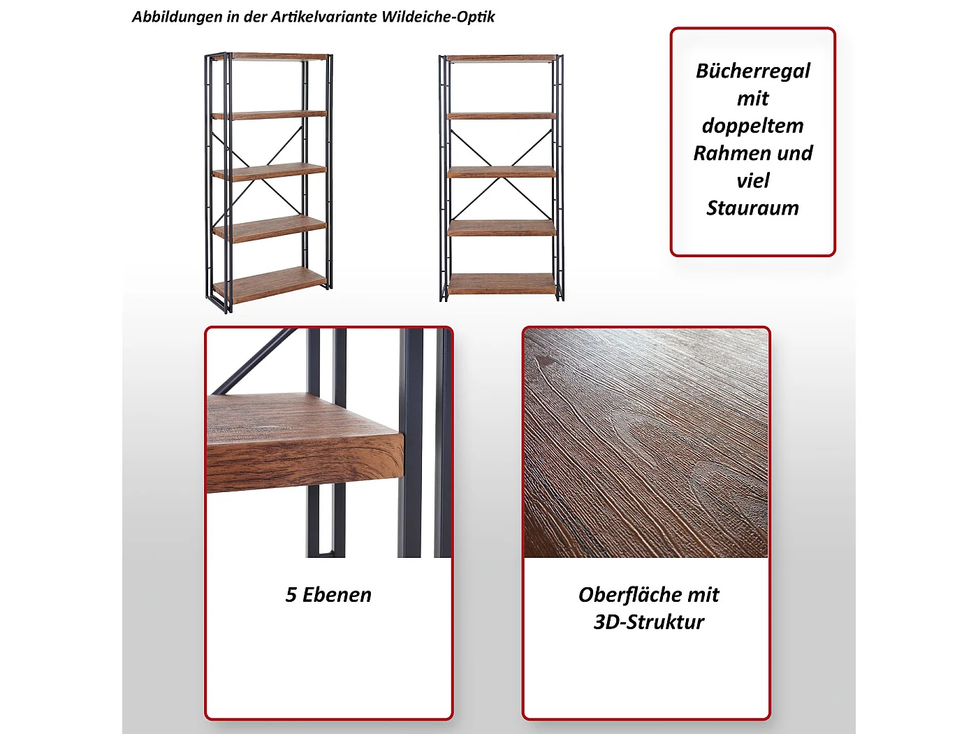 Boekenkast MCW-A27,  Wild eiken look