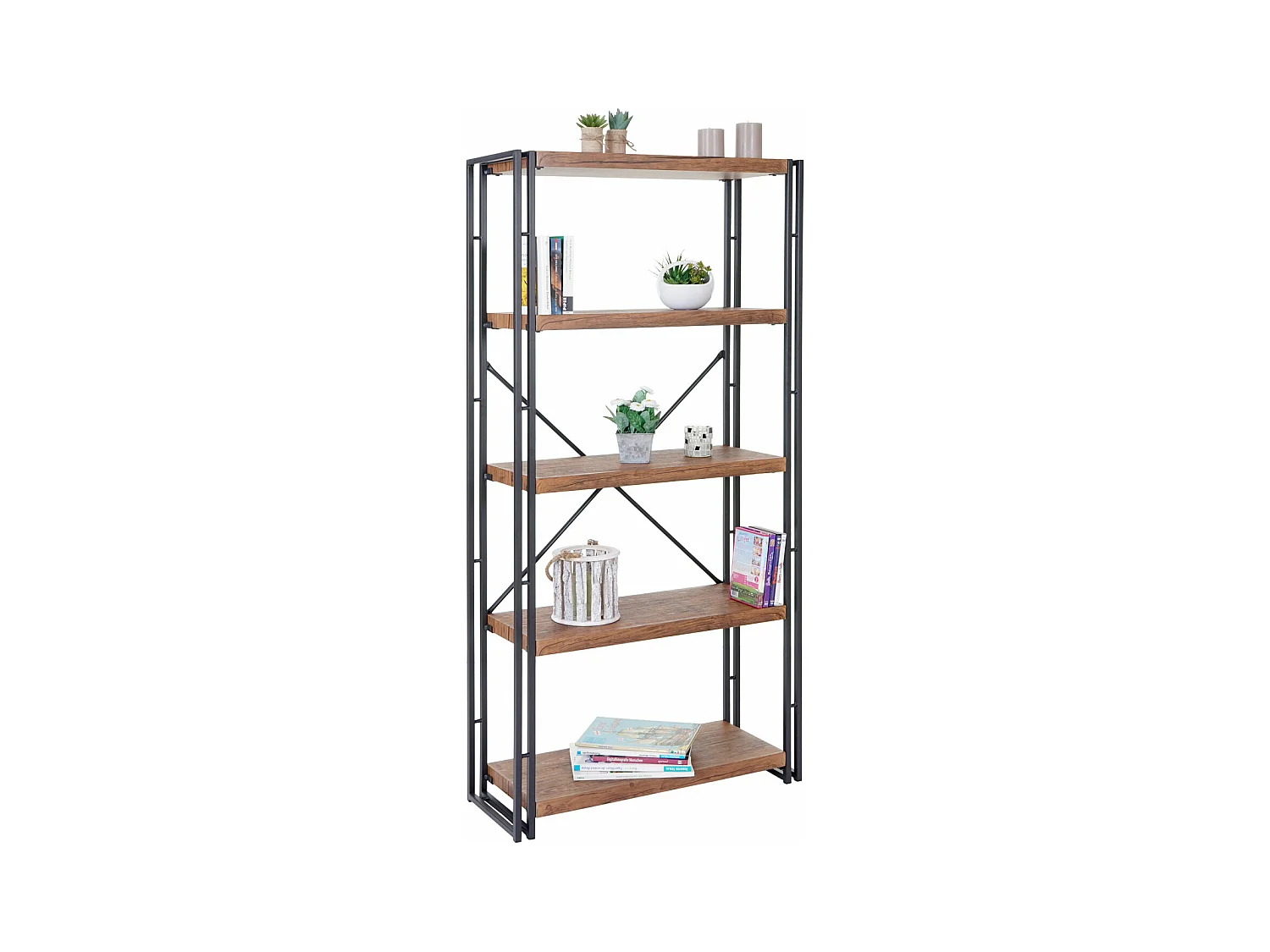 Étagère à livres MCW-A27, Bibliothèque Dohna, étagère indépendante, 165x80cm, structure 3D, 5 niveaux, chêne sauvage
