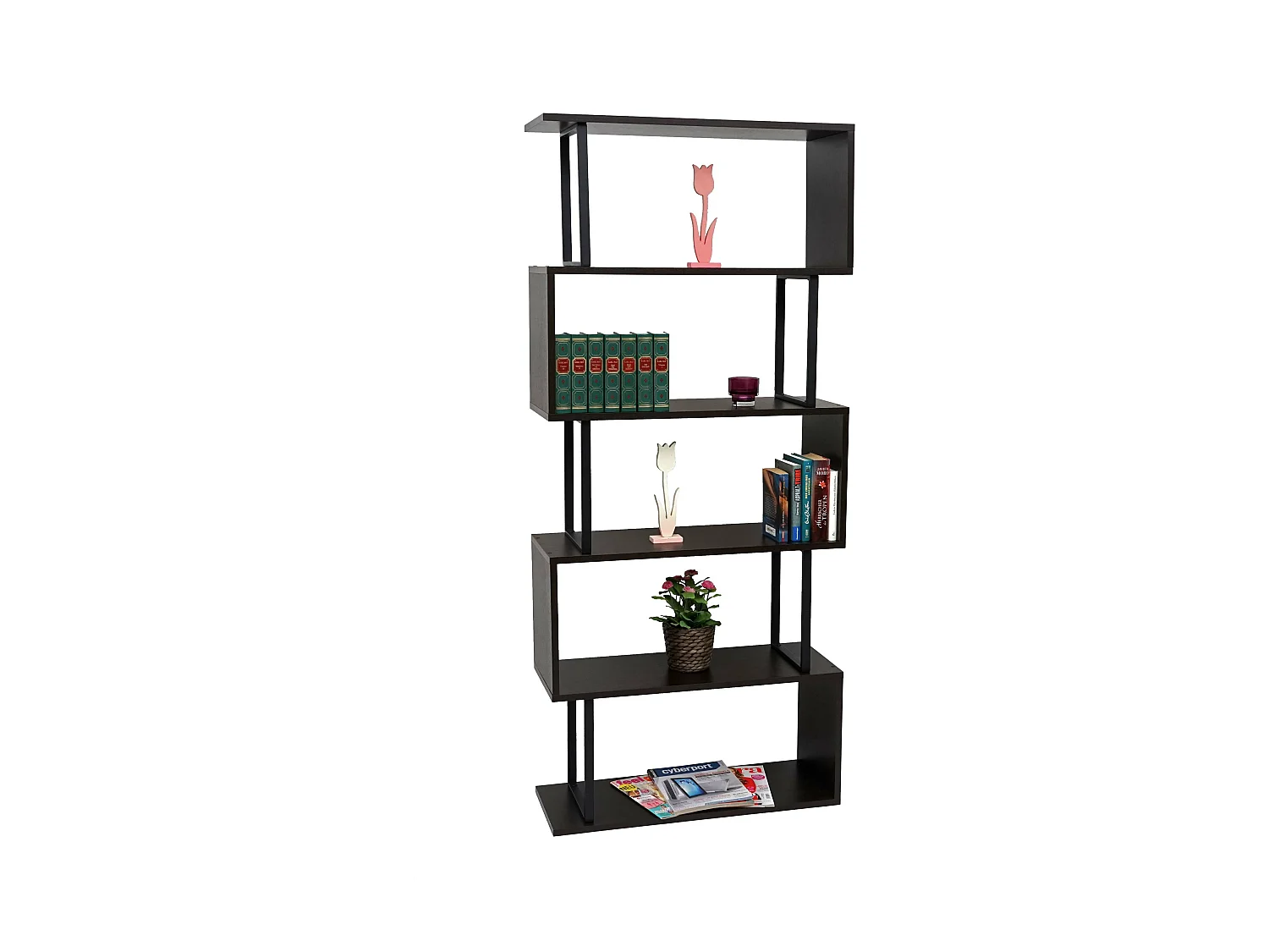Étagère à livres MCW-A27,  marron foncé, métal noir