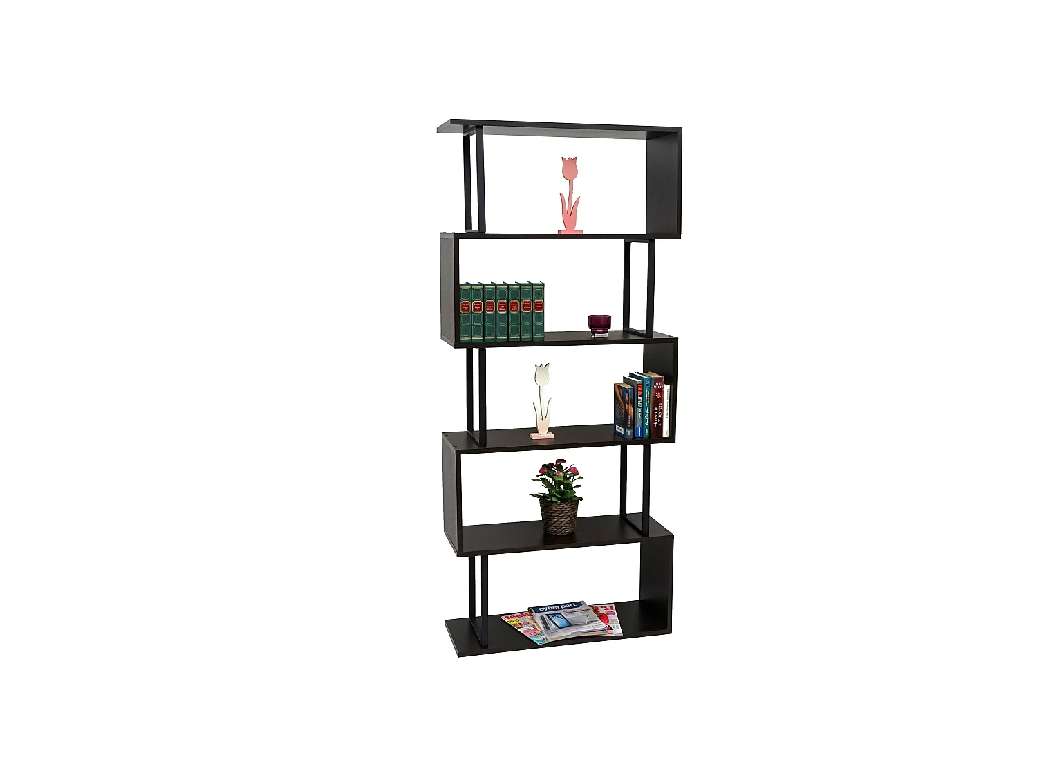 Boekenkast MCW-A27,  donkerbruin, zwart metaal