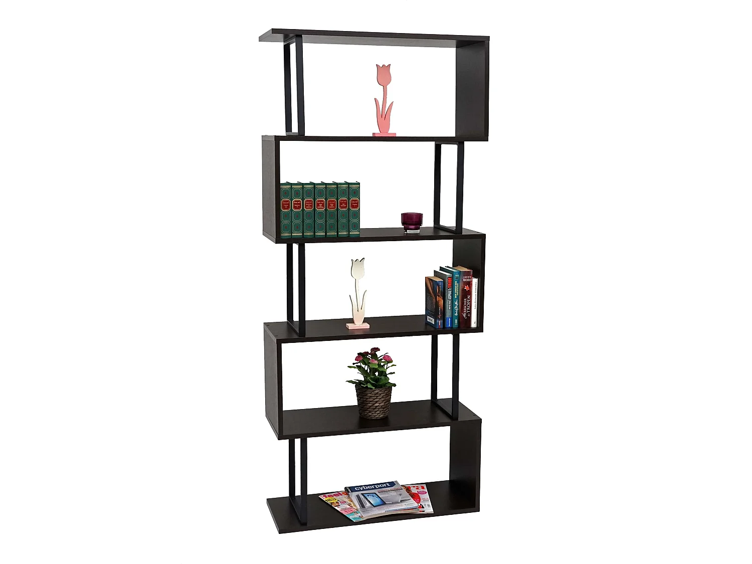 Étagère à livres MCW-A27,  marron foncé, métal noir