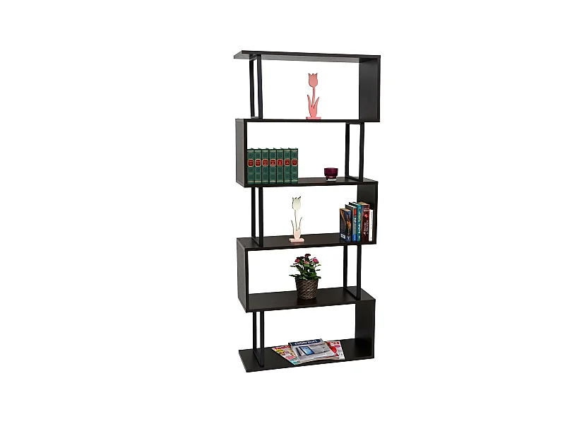 Bücherregal MCW-A27, Dunkelbraun, Metall schwarz