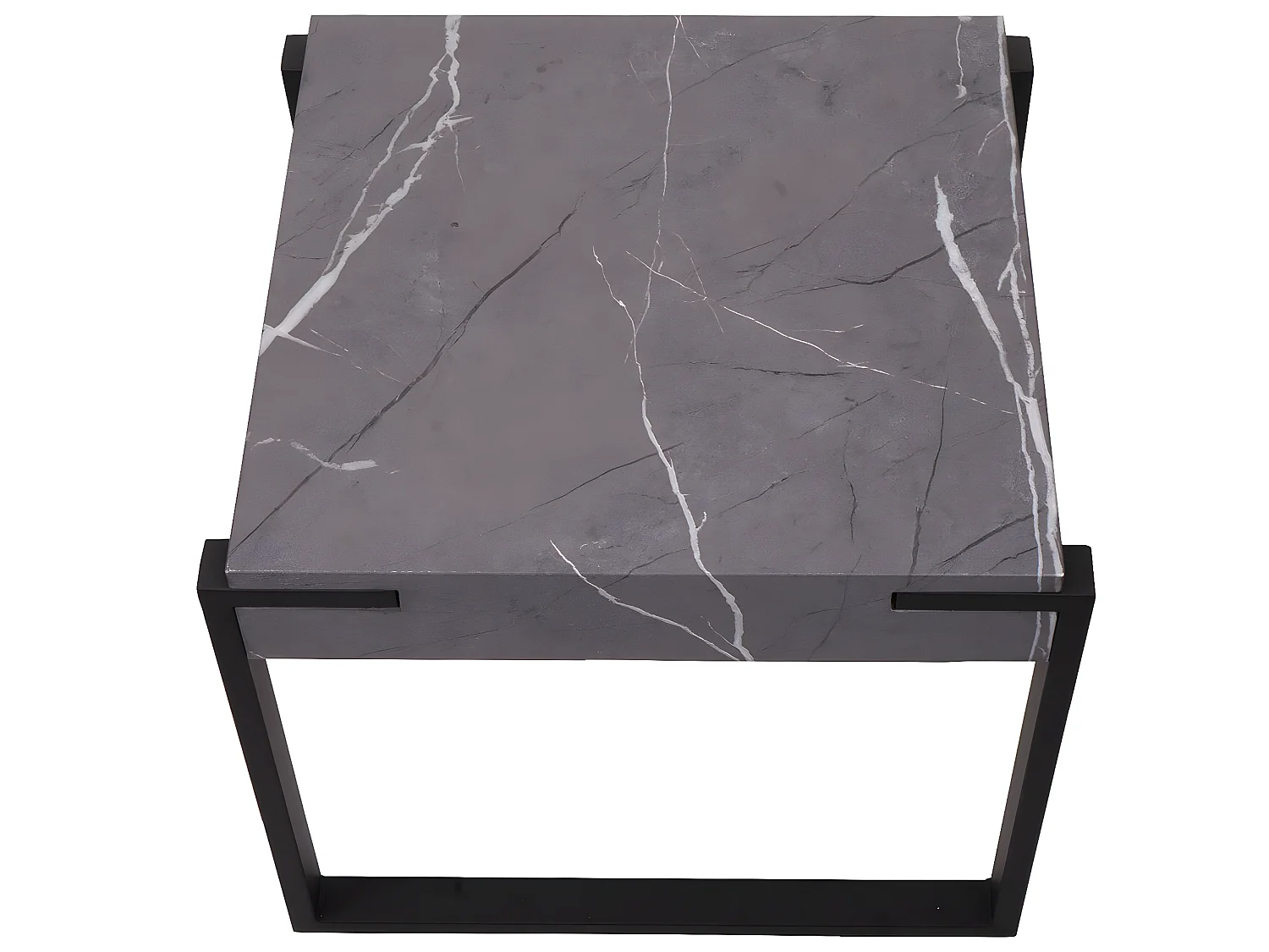 Tavolino quadrato da salotto MCW-L53 51x50x54cm ferro verniciato MDF effetto marmo grigio