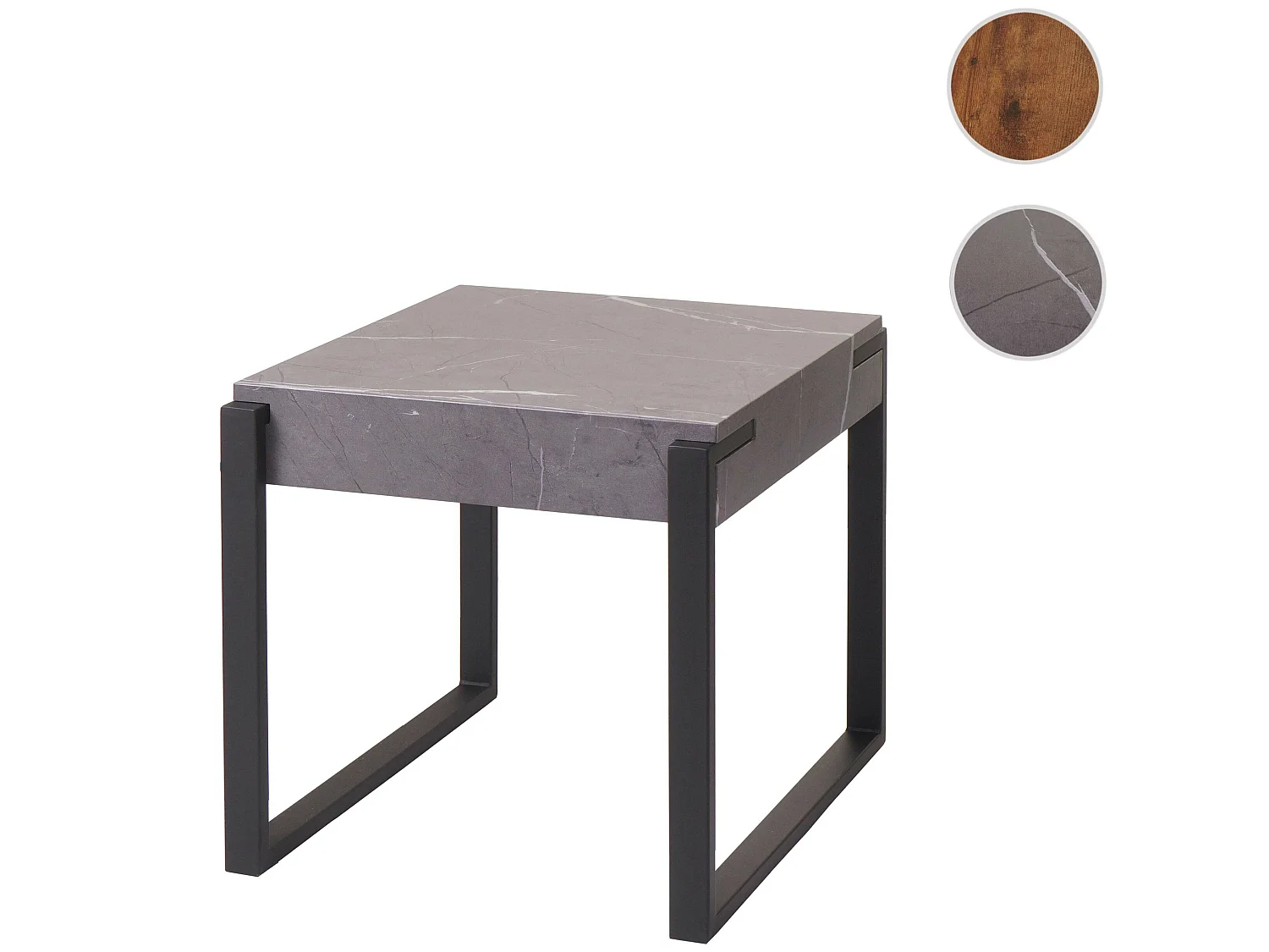 Tavolino quadrato da salotto MCW-L53 51x50x54cm ferro verniciato MDF effetto marmo grigio