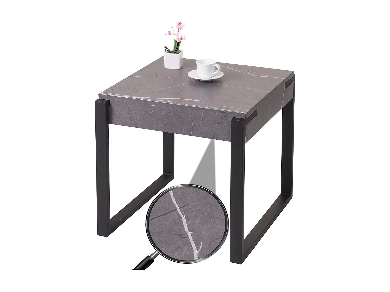 Stolik boczny MCW-L53,  marmurowy wygląd szary