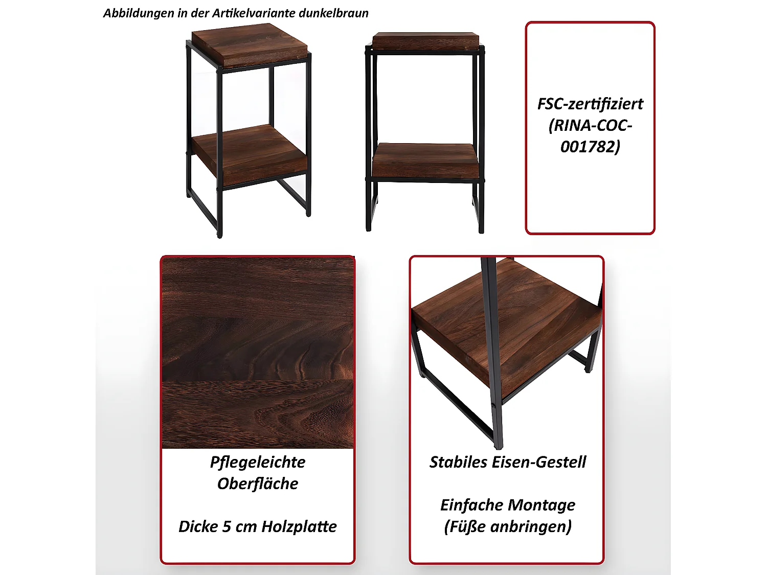 Table pour fleurs MCW-K71,  brun foncé, 61cm