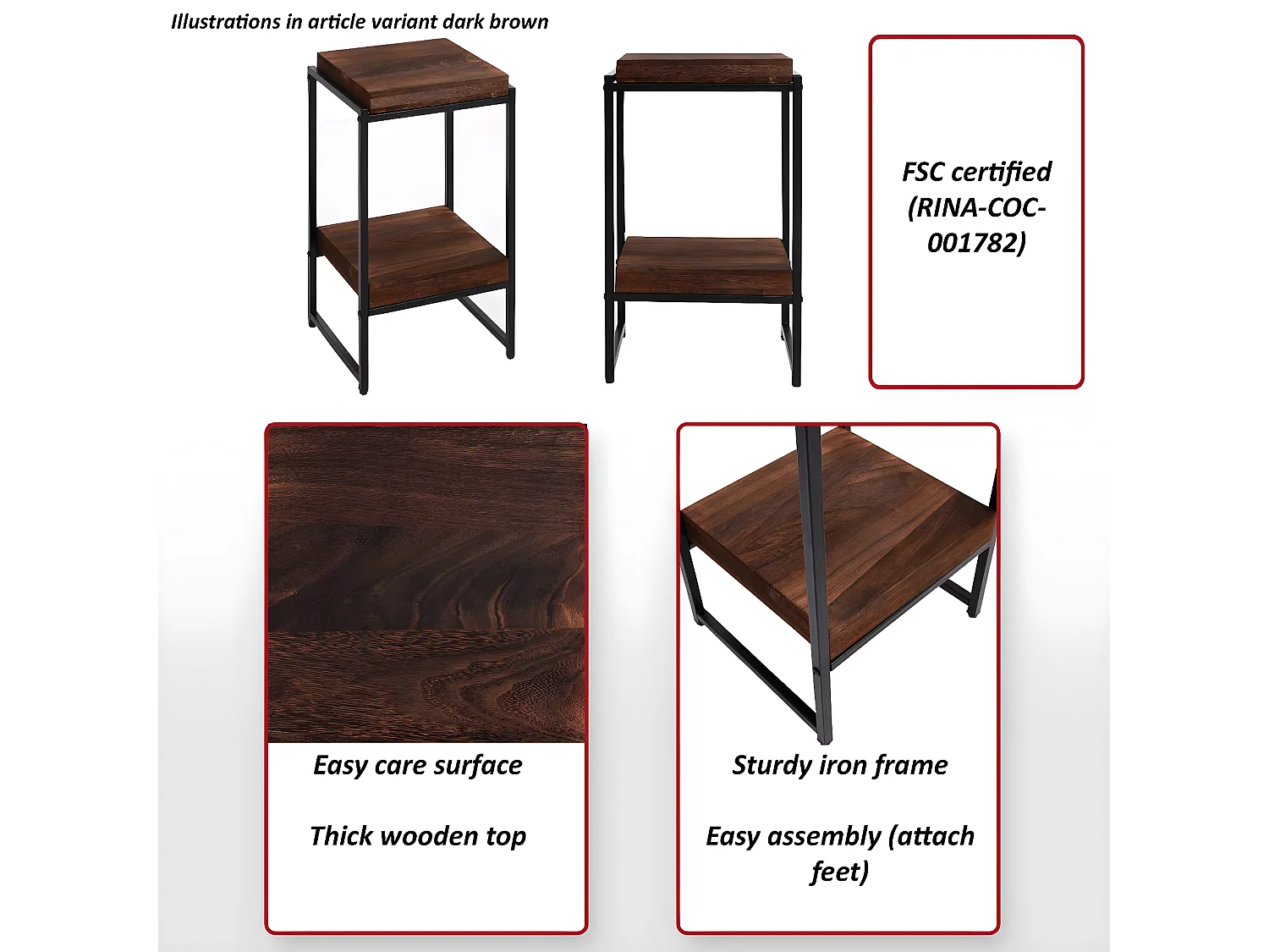 Table pour fleurs MCW-K71,  brun foncé, 61cm