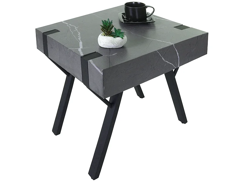 Tavolino tavolo quadrato da salotto MCW-L54 50x50x50cm ferro verniciato MDF effetto marmo grigio