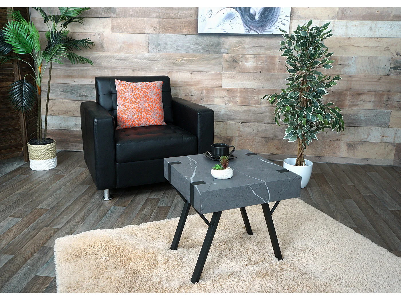 Stolik boczny MCW-L54,  marmurowy wygląd szary