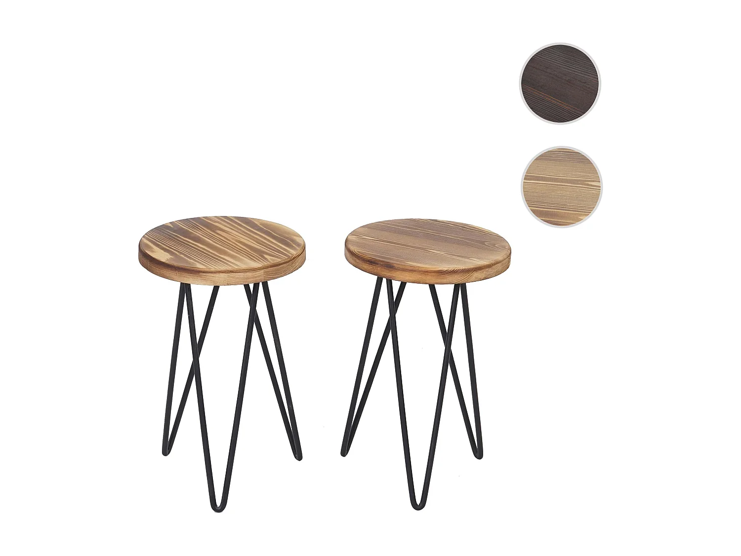 Table d'appoint MCW-A80 (lot de 2), 2x table d'appoint MCW-A80, table de nuit, design industriel, bois véritable, Ø35cm