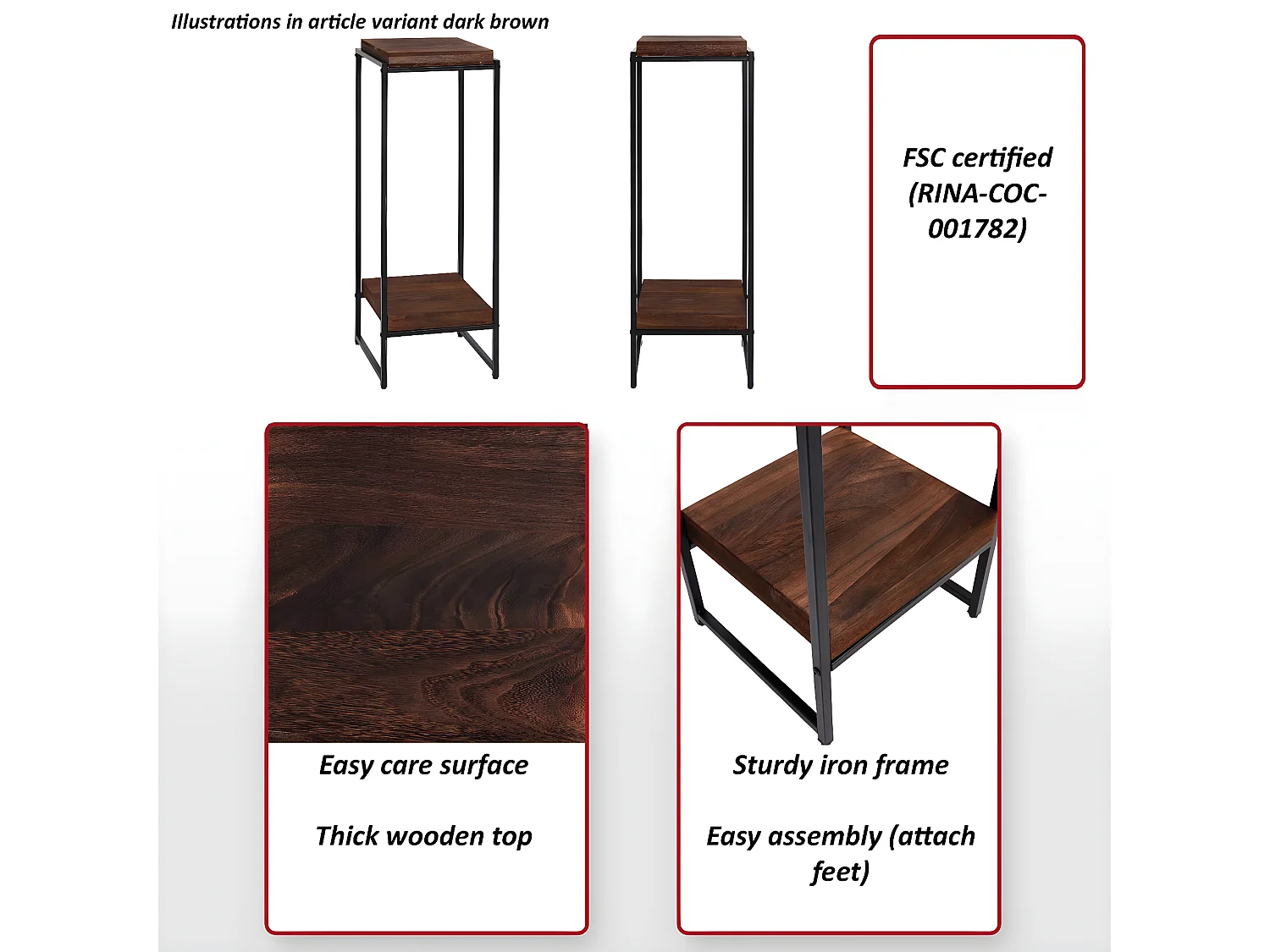 Table pour fleurs MCW-K71,  gris foncé, 101cm