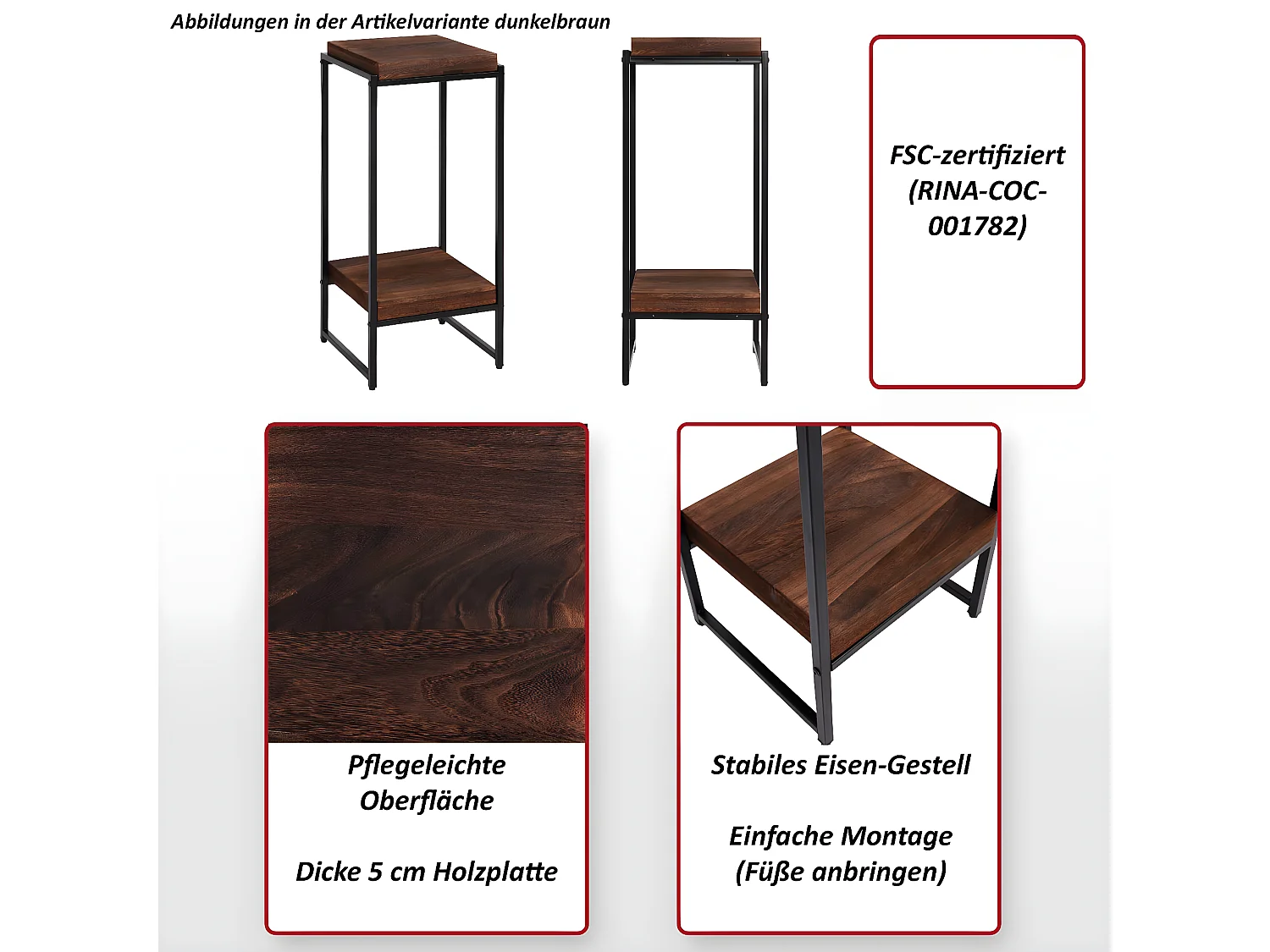 Table pour fleurs MCW-K71,  gris foncé, 82cm