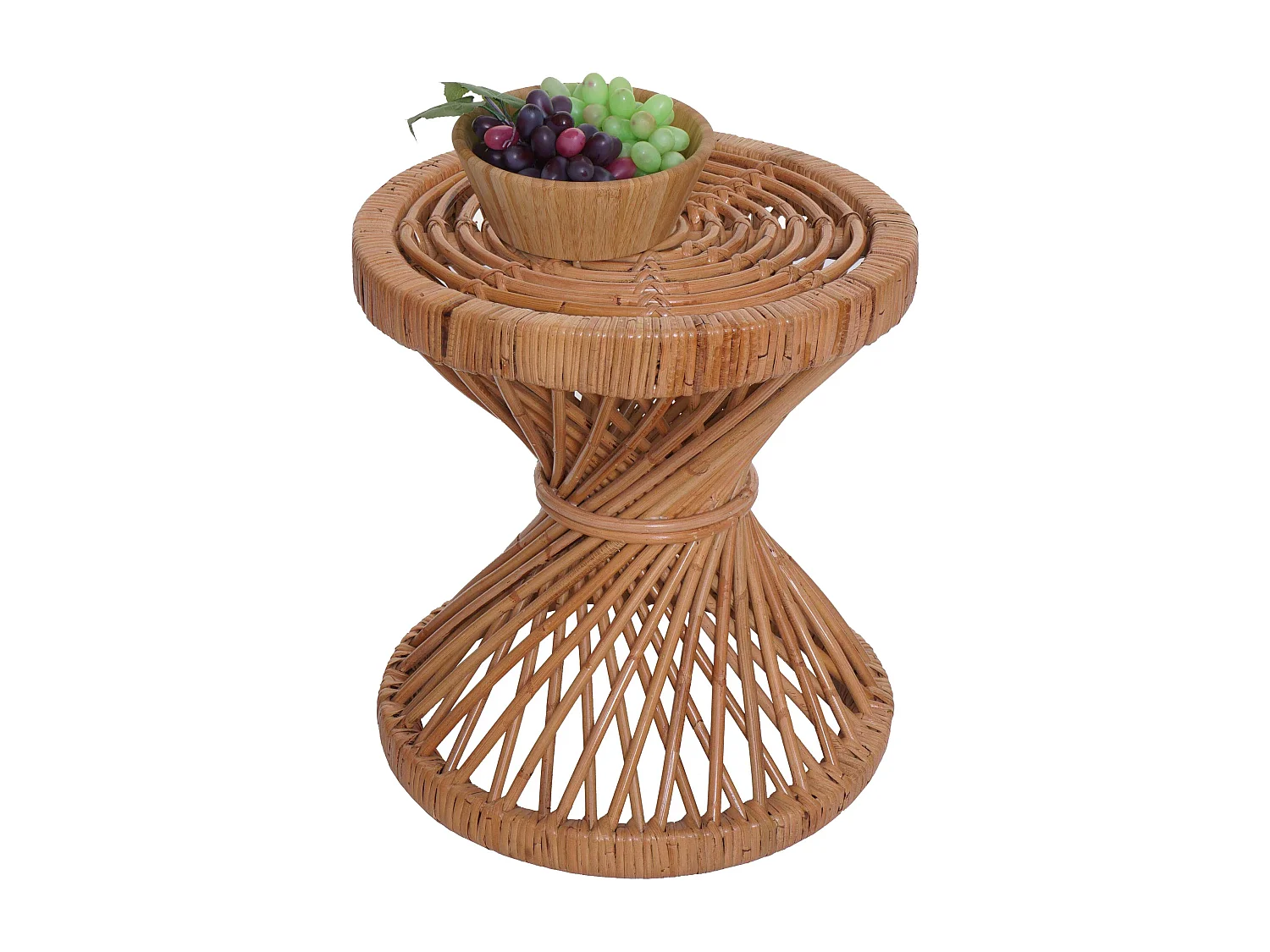 Tavolino rotondo MCW-M31 portavasi rattan Kubu 43x38x38cm naturale