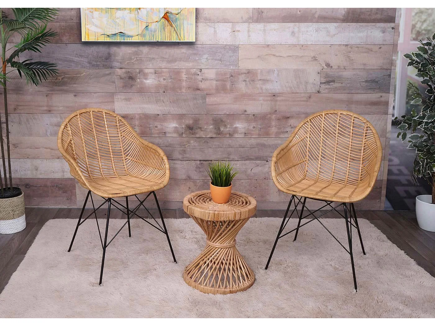 Tavolino rotondo MCW-M31 portavasi rattan Kubu 43x38x38cm naturale