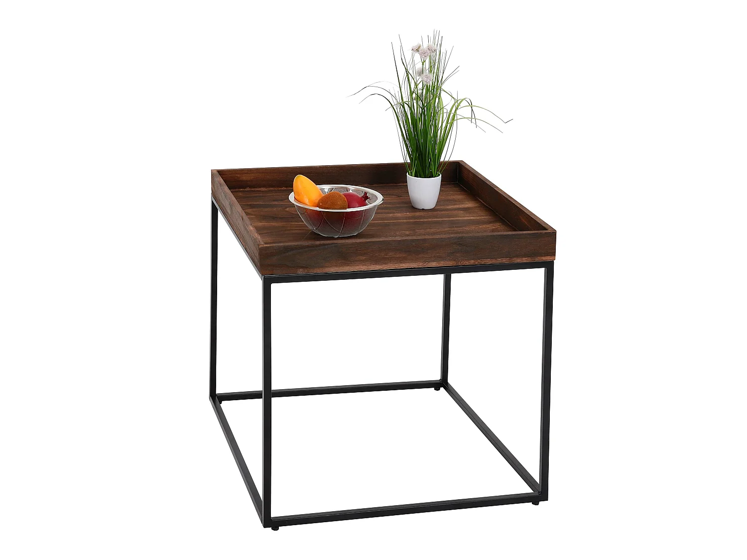 Tavolino portavasi decorativo da interno MCW-K71 legno 60x60x60cm legno scuro