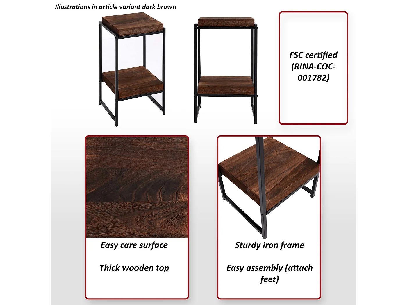 Table pour fleurs MCW-K71,  gris foncé, 61cm